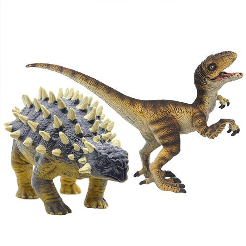 Gemini&Genius GeminiGenius Ankylosaurus and Velociraptor Dinosaur Toys for Kids Lifelike Dino Action Figures Great for Collection Gifts Cake Toppers Toddler Stocking Stuffers Kids Fun Party Favors - Image 1