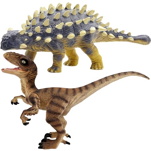 Gemini&Genius GeminiGenius Ankylosaurus and Velociraptor Dinosaur Toys for Kids Lifelike Dino Action Figures Great for Collection Gifts Cake Toppers Toddler Stocking Stuffers Kids Fun Party Favors - Image 5