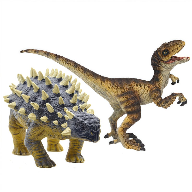Gemini&Genius GeminiGenius Ankylosaurus and Velociraptor Dinosaur Toys for Kids Lifelike Dino Action Figures Great for Collection Gifts Cake Toppers Toddler Stocking Stuffers Kids Fun Party Favors - Image 3