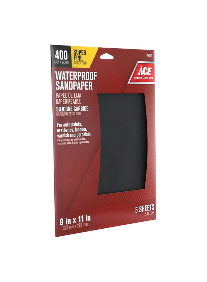 ACE 5-Piece 400 Grit Silicon Carbide Waterproof Sandpaper Black 9 x 11inch - Image 2