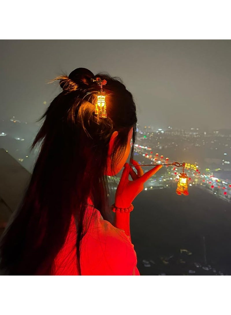 LLASIDO 2 PCS Ancient Style Hairpin Hair Clips Chinese Lantern Lotus Flower Tassel Headpieces For Women Girls, Ponytail Updo Bun For Thin Thick Hair - Image 4