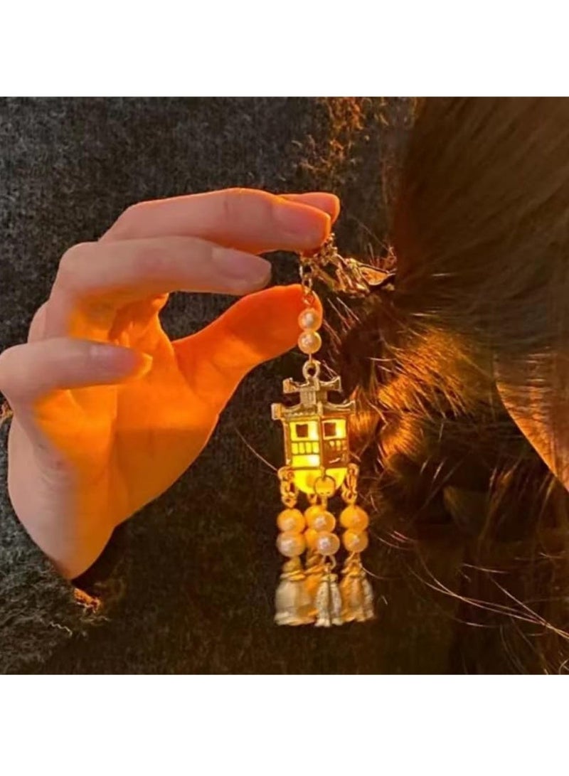 LLASIDO 2 PCS Ancient Style Hairpin Hair Clips Chinese Lantern Lotus Flower Tassel Headpieces For Women Girls, Ponytail Updo Bun For Thin Thick Hair - Image 3