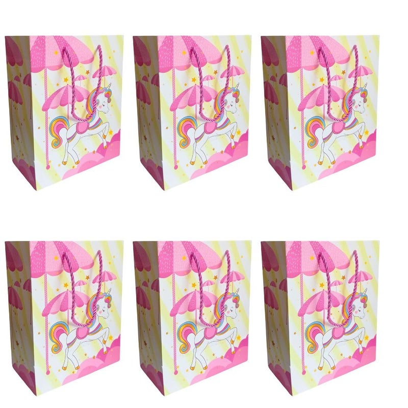 Gold Leaf GOLD LEAF Unicorn Themed Paper Bags, Unicorn Gift Goody Bags Candy Bag with Handle Reusable Birthday Bag Sweet Treat Bags Party Bags for Girls Kids Celebrations Baby Shower Halloween Christmas (Pink, 1 Count (Pack Of 6))  - Image 1