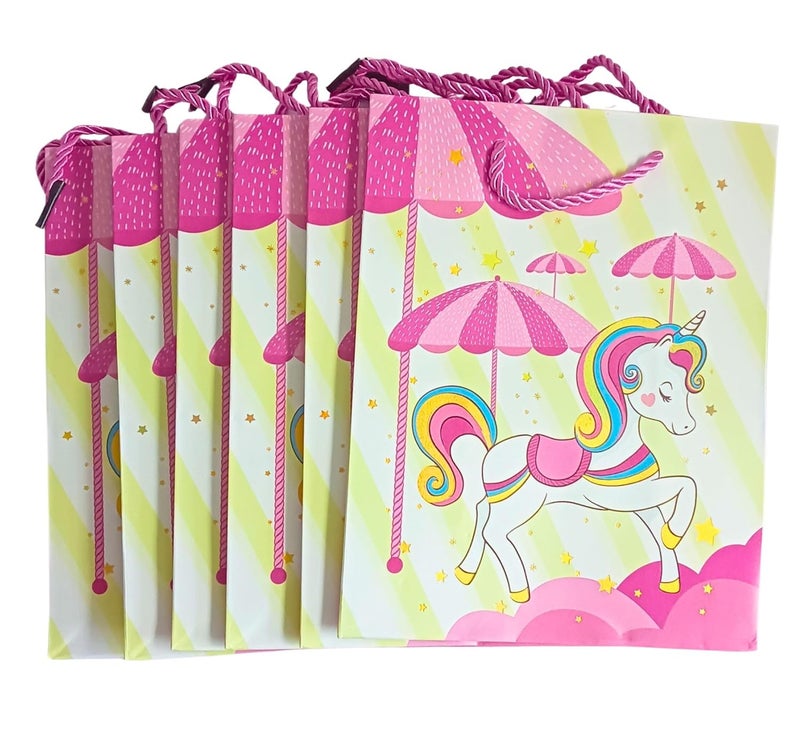 Gold Leaf GOLD LEAF Unicorn Themed Paper Bags, Unicorn Gift Goody Bags Candy Bag with Handle Reusable Birthday Bag Sweet Treat Bags Party Bags for Girls Kids Celebrations Baby Shower Halloween Christmas (Pink, 1 Count (Pack Of 6))  - Image 2