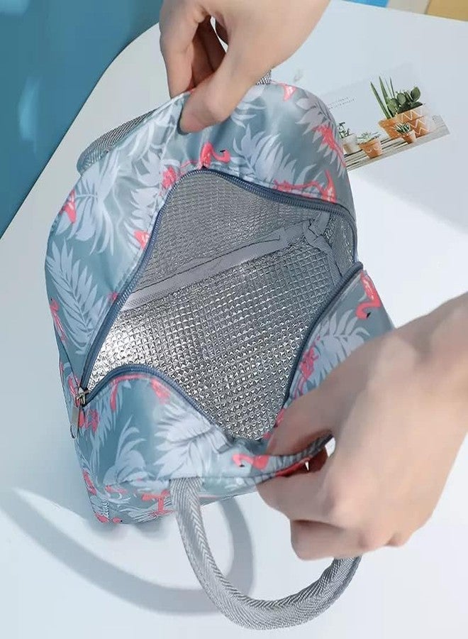 KEXES Insulated Lunch Bag for Kids School, College and Office Canvas Insulated Cooler Tote Travel Tiffin Bag Reusable Lunch Box Container for School Work Office Travel Picnic (Grey FUM Flamingo) - Image 3