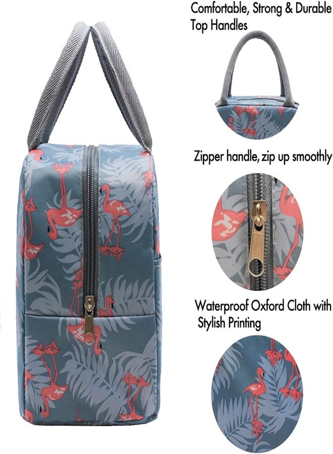 KEXES Insulated Lunch Bag for Kids School, College and Office Canvas Insulated Cooler Tote Travel Tiffin Bag Reusable Lunch Box Container for School Work Office Travel Picnic (Grey FUM Flamingo) - Image 5