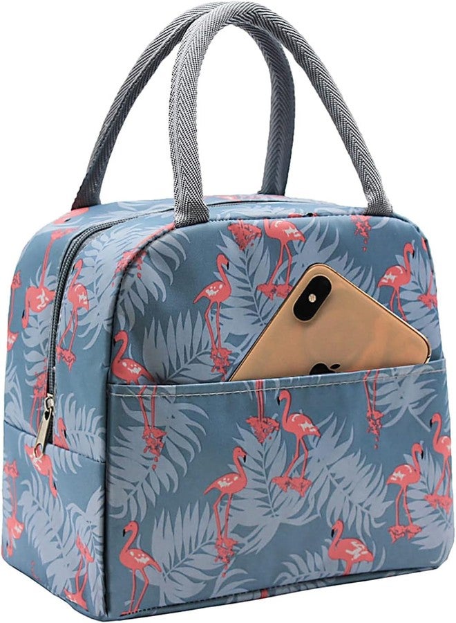 KEXES Insulated Lunch Bag for Kids School, College and Office Canvas Insulated Cooler Tote Travel Tiffin Bag Reusable Lunch Box Container for School Work Office Travel Picnic (Grey FUM Flamingo) - Image 1