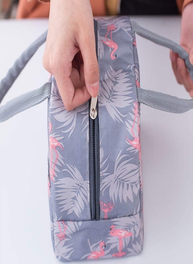 KEXES Insulated Lunch Bag for Kids School, College and Office Canvas Insulated Cooler Tote Travel Tiffin Bag Reusable Lunch Box Container for School Work Office Travel Picnic (Grey FUM Flamingo) - Image 4