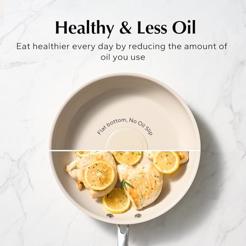 Redchef Ceramic Non Stick Egg Pans, Nonstick Frying Pan Skillet, 8 inch Cooking Pan Non Toxic with Stay Cool Handle for Induction, PTFE & PFAS & PFOA Free, Dishwasher/Oven Safe (Beige White) - Image 2