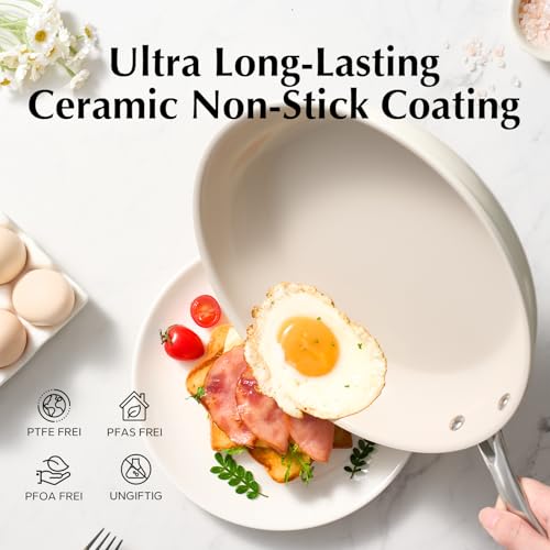 Redchef Ceramic Non Stick Egg Pans, Nonstick Frying Pan Skillet, 8 inch Cooking Pan Non Toxic with Stay Cool Handle for Induction, PTFE & PFAS & PFOA Free, Dishwasher/Oven Safe (Beige White) - Image 3