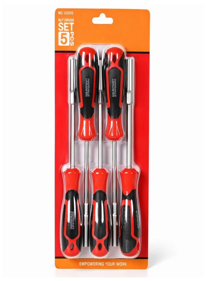 JPT Nut Driver Set 5 PCS Heavy Duty CR-V Hex Nut Driver Kit with Magnetic Tips & Hollow Shaft | 5–10mm Hand Nut Driver Set for Electrical, Automotive & Industrial Use