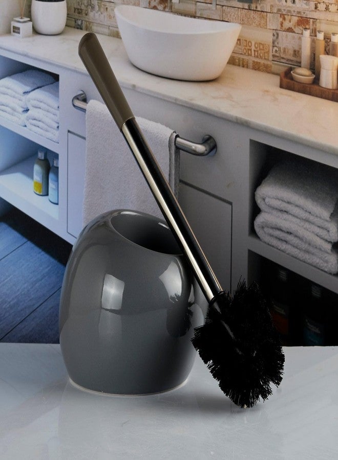 Kookee Ceramic Toilet Cleaner Brush with Holder Stand for Bathroom, Commode, Washroom, Toilet Cleaning Brush, Grey (10381) - Image 1