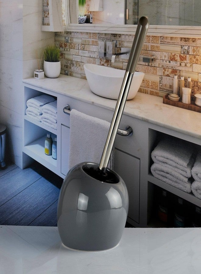 Kookee Ceramic Toilet Cleaner Brush with Holder Stand for Bathroom, Commode, Washroom, Toilet Cleaning Brush, Grey (10381) - Image 3