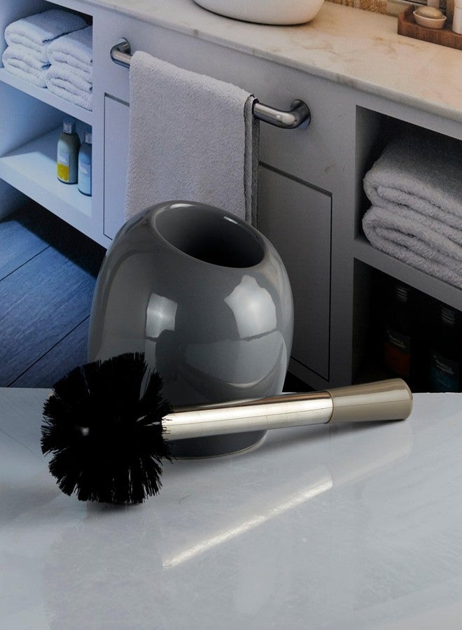 Kookee Ceramic Toilet Cleaner Brush with Holder Stand for Bathroom, Commode, Washroom, Toilet Cleaning Brush, Grey (10381) - Image 2