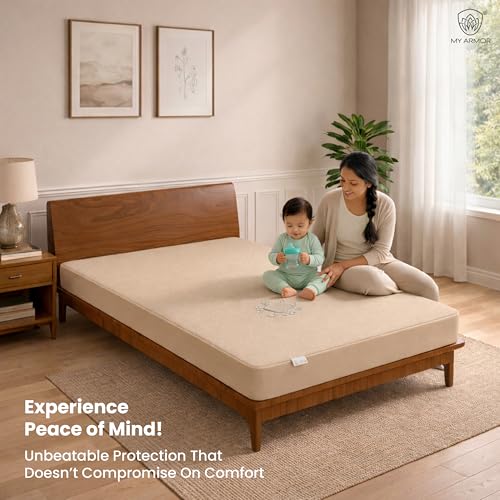 MY ARMOR Premium Ultra Soft Cotton Feel Mattress Protector/Bed Protector | 100% Waterproof, Breathable, 2 Layer Protection | Washable, Hypoallergenic | Elastic Skirting | Beige, Single Bed [72" x 36"] - Image 3