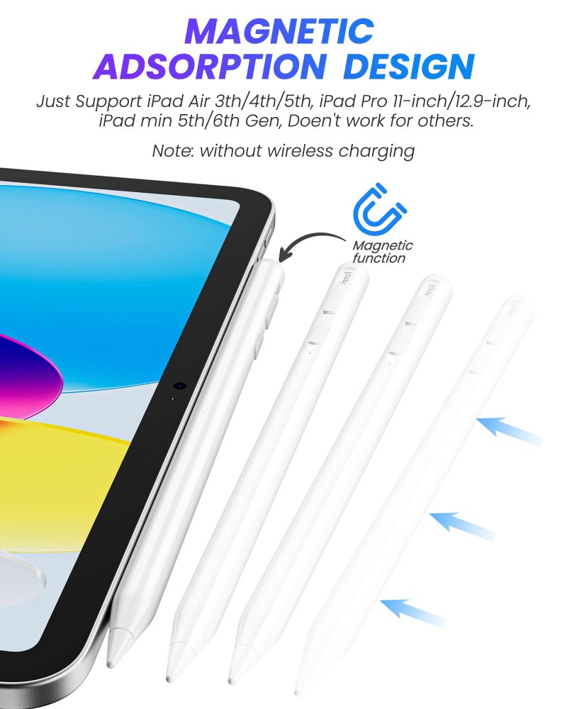 Barakah iPad Pencil, Active iPad Stylus Pen with 10X Fast & Palm Rejection Magnetic Absorption Replacement for Apple Pencil - for iPad 6-10th, Pro 11''/12.9'' 3-6th, Air 3-5th, Mini 5-6th Gen - Image 3