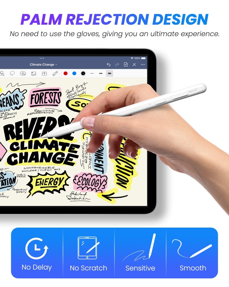 Barakah iPad Pencil, Active iPad Stylus Pen with 10X Fast & Palm Rejection Magnetic Absorption Replacement for Apple Pencil - for iPad 6-10th, Pro 11''/12.9'' 3-6th, Air 3-5th, Mini 5-6th Gen - Image 5