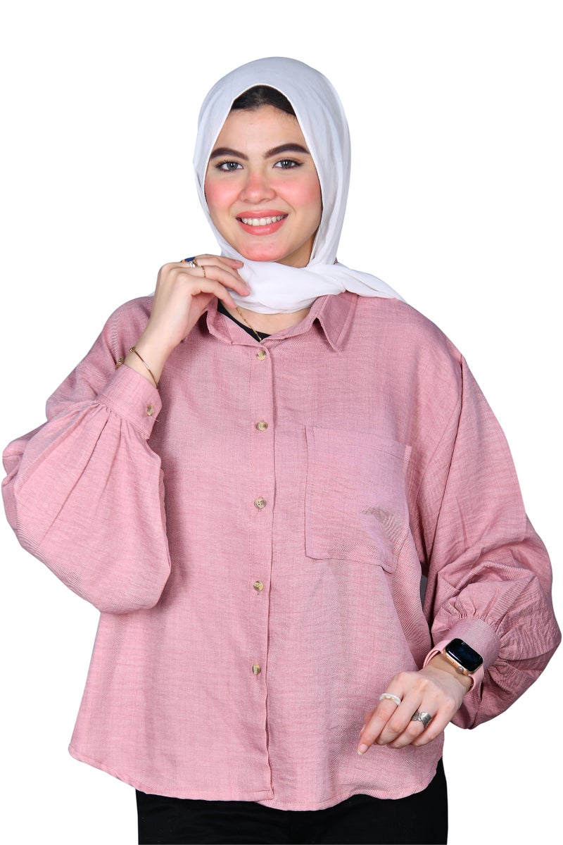 شميز حريمى اوفر سايز خامة كتان كم اسبانى -لون كشمير - Image 1