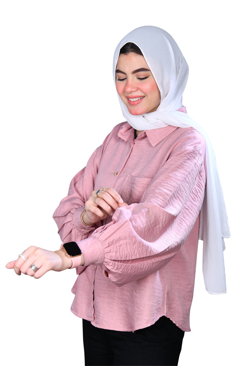 شميز حريمى اوفر سايز خامة كتان كم اسبانى -لون كشمير - Image 2