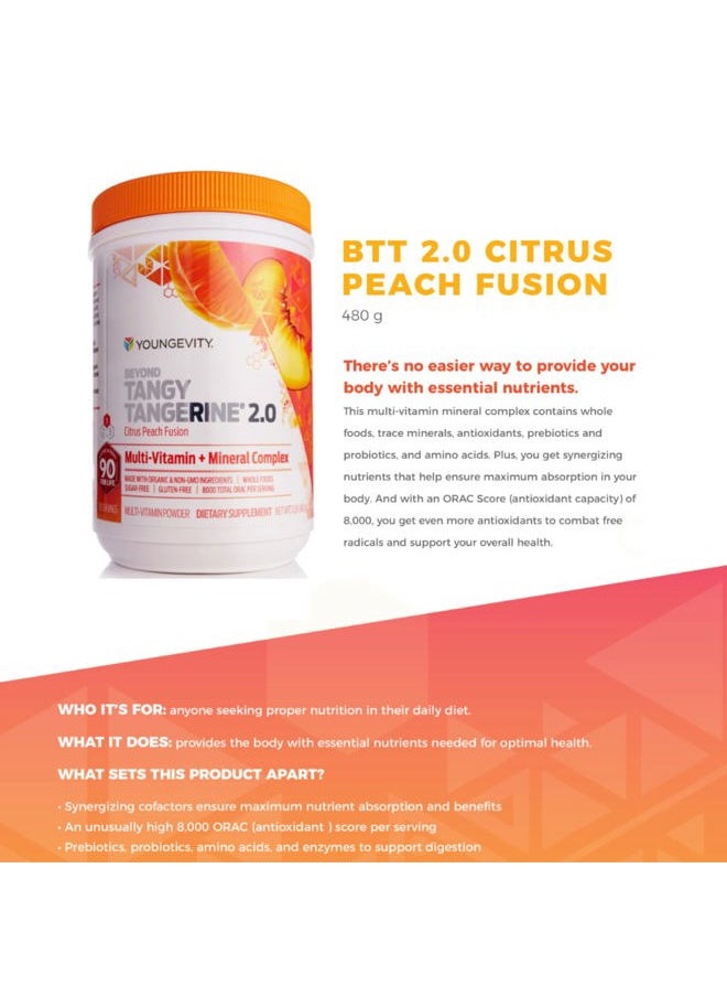 youngevity Beyond Tangy Tangerine 2.0 Citrus Peach Ultimate Multi-Vitamin & Mineral Complex - Made with Natural & Whole Foods | 8,000 ORAC | 2 Canisters  - Image 4