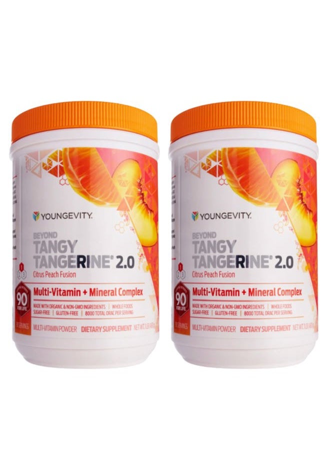 youngevity Beyond Tangy Tangerine 2.0 Citrus Peach Ultimate Multi-Vitamin & Mineral Complex - Made with Natural & Whole Foods | 8,000 ORAC | 2 Canisters  - Image 1