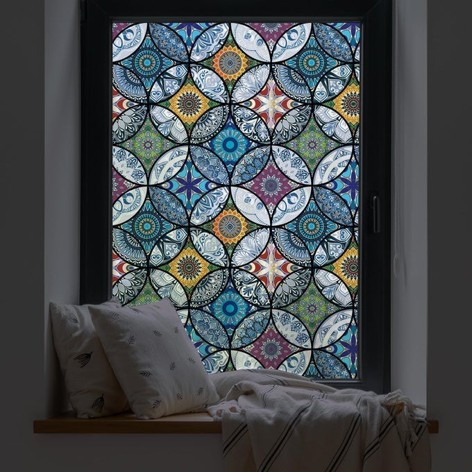 WINDOW FILM VINYL NON ADHESIVE PRIVACY FILMSTAINED GLASS WINDOW FILM FOR BATHROOM SHOWER DOOR HEAT COTROL ANTI UV BLUE 90X200CM