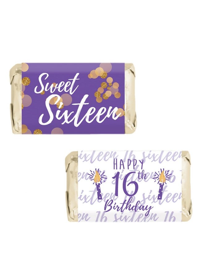 DISTINCTIVS Purple And Gold Sweet Sixteen 16Th Birthday Party Mini Chocolate Candy Bar Wrappers Party Favor Stickers 45 Stickers  - Image 2