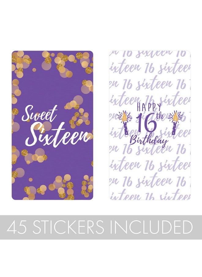 DISTINCTIVS Purple And Gold Sweet Sixteen 16Th Birthday Party Mini Chocolate Candy Bar Wrappers Party Favor Stickers 45 Stickers  - Image 4