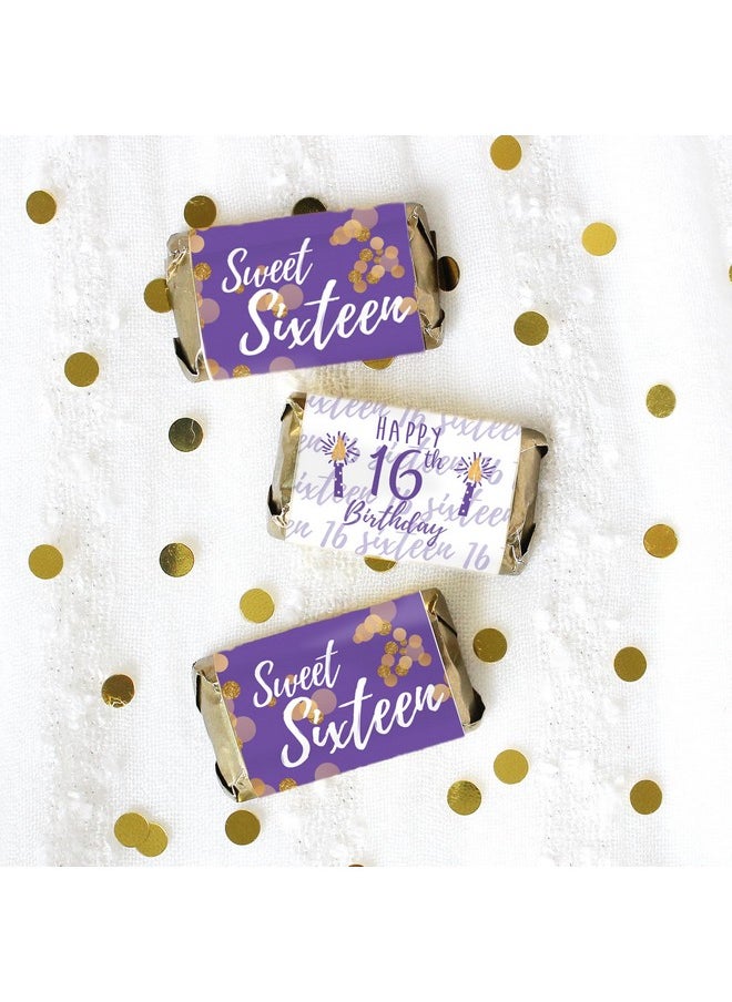 DISTINCTIVS Purple And Gold Sweet Sixteen 16Th Birthday Party Mini Chocolate Candy Bar Wrappers Party Favor Stickers 45 Stickers  - Image 3