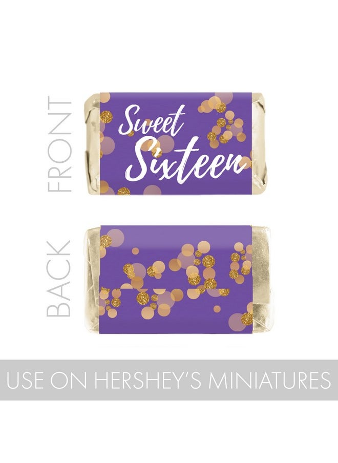 DISTINCTIVS Purple And Gold Sweet Sixteen 16Th Birthday Party Mini Chocolate Candy Bar Wrappers Party Favor Stickers 45 Stickers  - Image 5