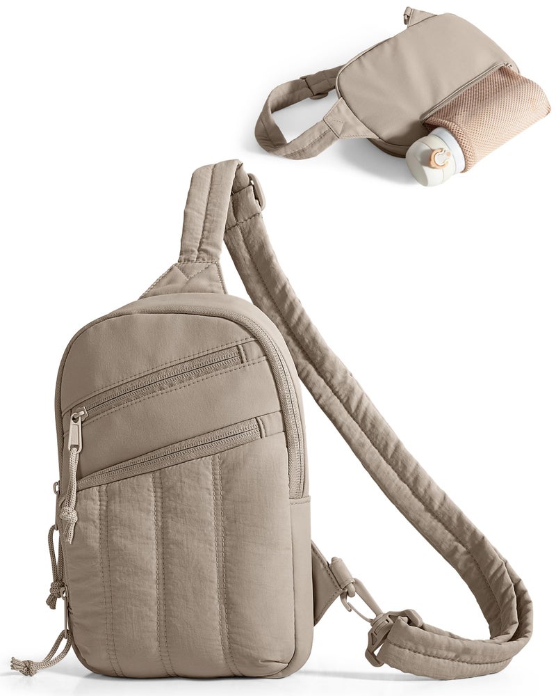 Smasrob Puffer Sling Bag for Women with RFID Blocking Pocket and Hidden Water Bottle Holder, Crossbody Bag for Women (Khaki) - Image 1