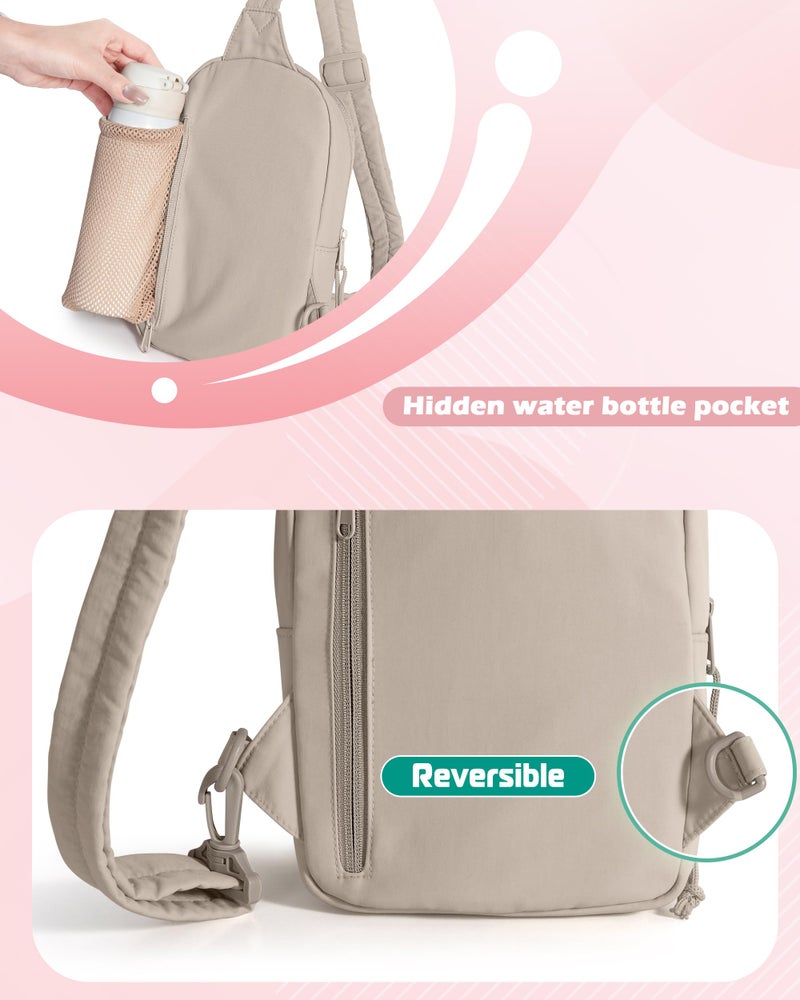 Smasrob Puffer Sling Bag for Women with RFID Blocking Pocket and Hidden Water Bottle Holder, Crossbody Bag for Women (Khaki) - Image 5