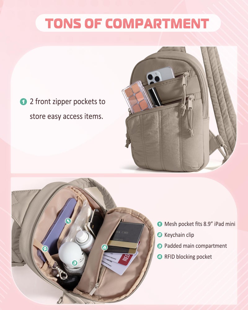 Smasrob Puffer Sling Bag for Women with RFID Blocking Pocket and Hidden Water Bottle Holder, Crossbody Bag for Women (Khaki) - Image 3