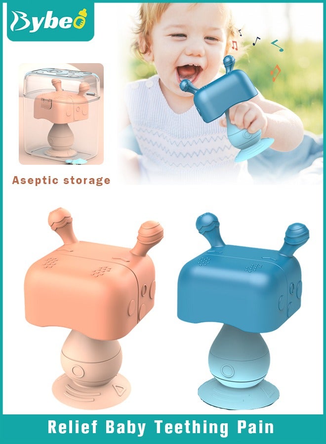 بيبو قطعتين من ألعاب تسنين الرضع من السيليكون مع صندوق تخزين، ألعاب تسنين مضادة للقيء للرضع، خالية من مادة BPA، مهدئة للعناية الصحية بالأسنان للرضع، وأدوات مضغ الطفل. - Image 1