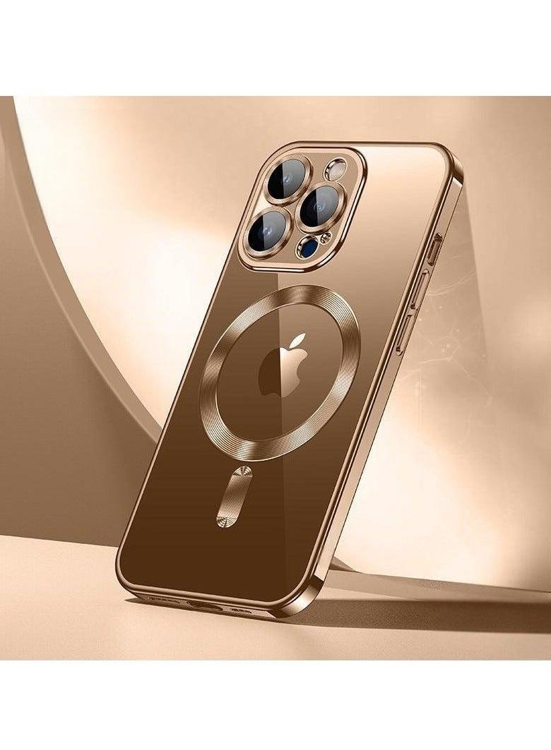 For iPhone 15 Pro Max Magnetic Clear Phoner Case Support MagSafe Charger Wireless Anti Scratch Shockproof Clear Four Corner Cushion Screen Protector Anti Dropping Full Body Protection Cover 【N52 Stronger Magnets】Anti-Yellow&Anti-Scratch, Ultra Slim, Desert Gold - Image 1