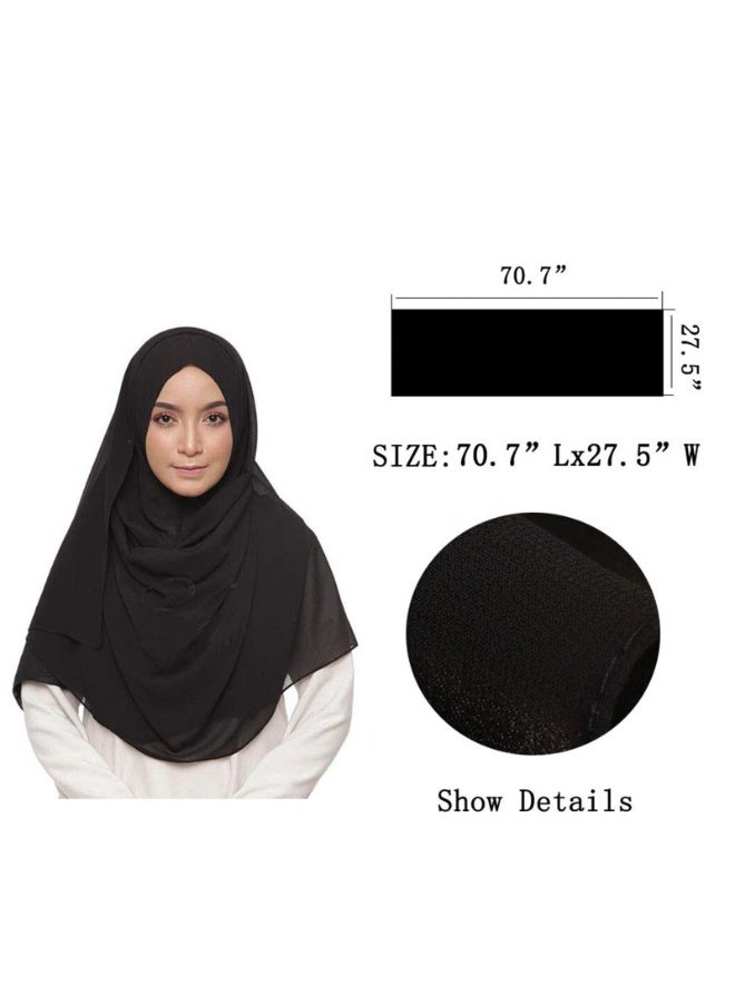 Women's Solid Black Bubble Chiffon Hijab Scarf, 180x70cm - Image 4