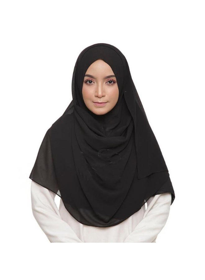 Women's Solid Black Bubble Chiffon Hijab Scarf, 180x70cm - Image 3