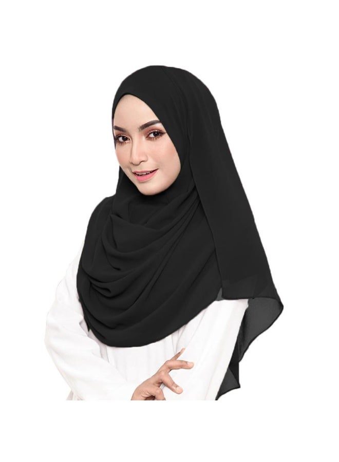 Women's Solid Black Bubble Chiffon Hijab Scarf, 180x70cm - Image 1