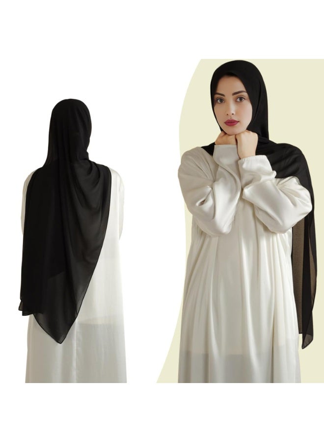 Women's Solid Black Bubble Chiffon Hijab Scarf, 180x70cm - Image 2