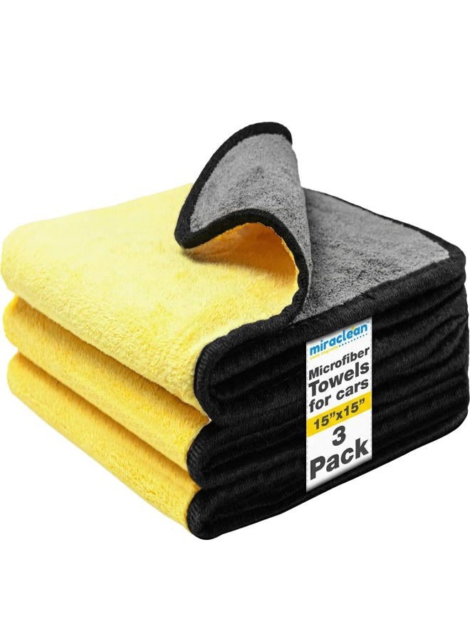 Miraclean Professional Grade Drying Towels - 15 x 15 inches, Highly Absorbent Microfiber Towel Set for Superior Cleaning and Drying Performance - Car Drying & Kitchen Towel - Pack of 3 - Image 1