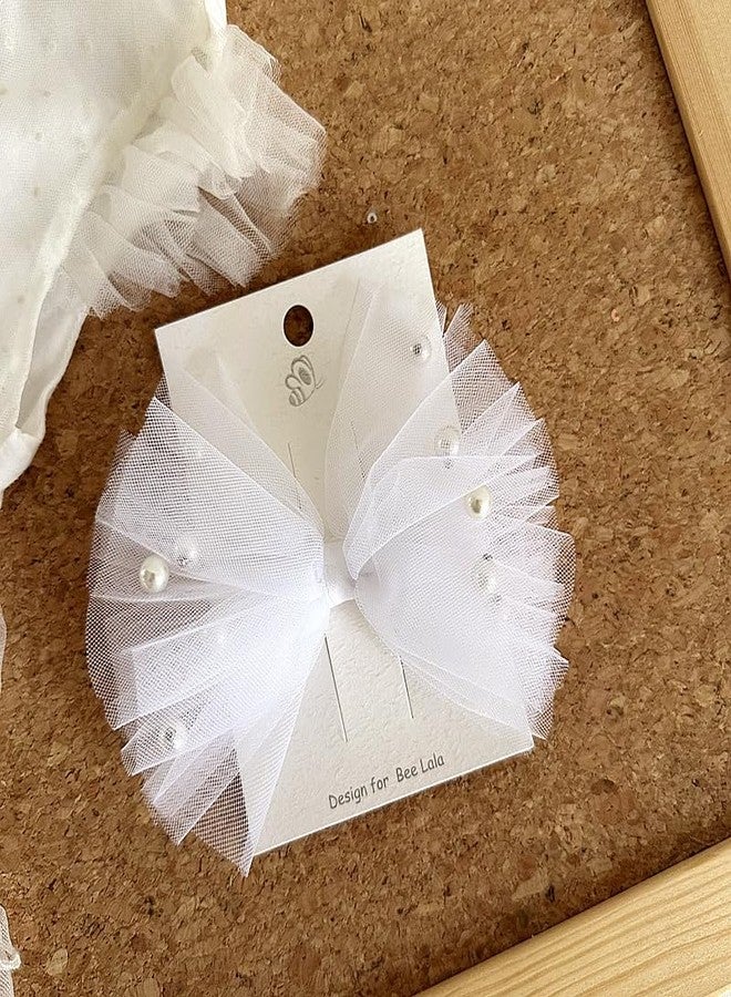 ICKEYOU Baby Girls Toddlers Handmade Lace Bow Hair Clips Non-Tug No Scratch Breathable Smooth Metal Clips Pearl Accent Head Accessories Birthday Christenings Gifts Photoshoots (White Pearls, Medium) - Image 5