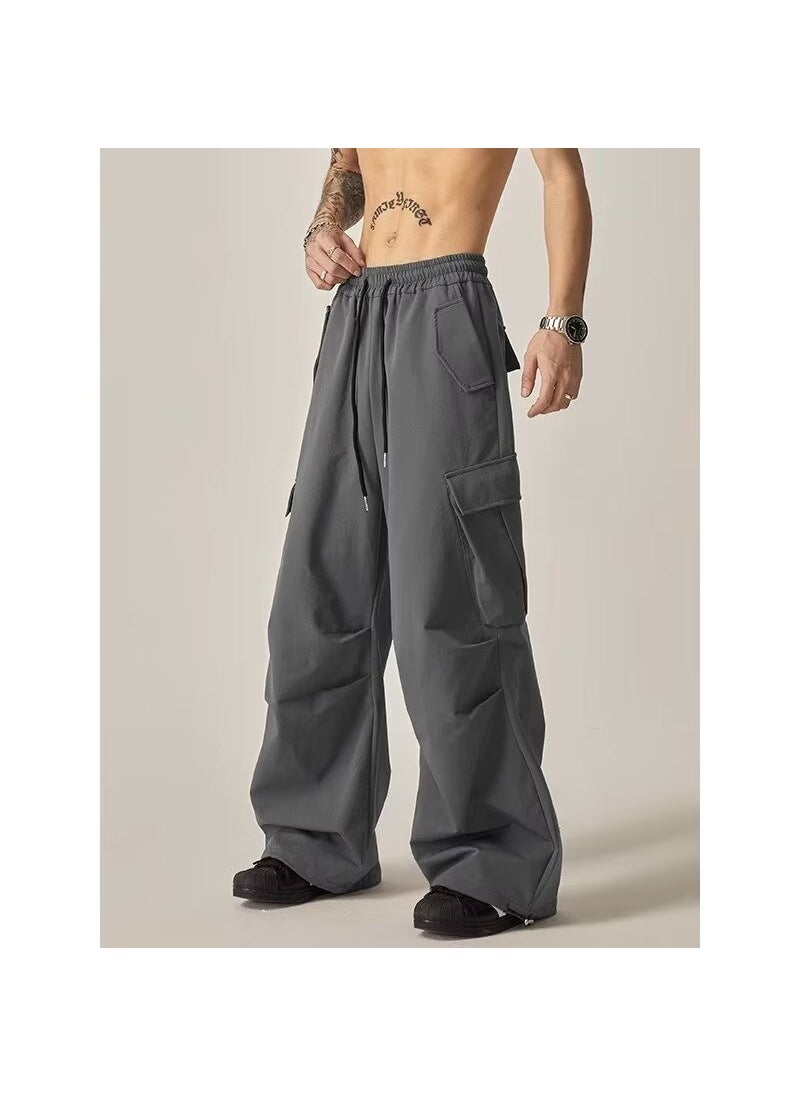 Generic - Trendy High Street Style Mens Casual Pants Loose Fit Straight Leg Fashionable Pocketed Bootleg Pants For Summer Black - Image 1