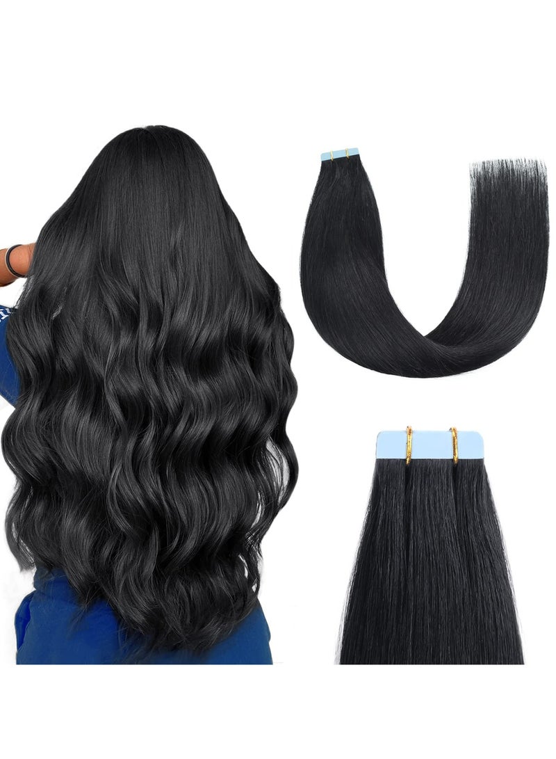 الشريط في وصلات شعر الإنسان الشعر 24 بوصة 10 قطعة شعر مستعار بشري أسود طبيعي الشريط في للنساء الجلد سلس غير مرئية مستقيم الشريط وصلات شعر (أسود ، 24 بوصة) - Image 1