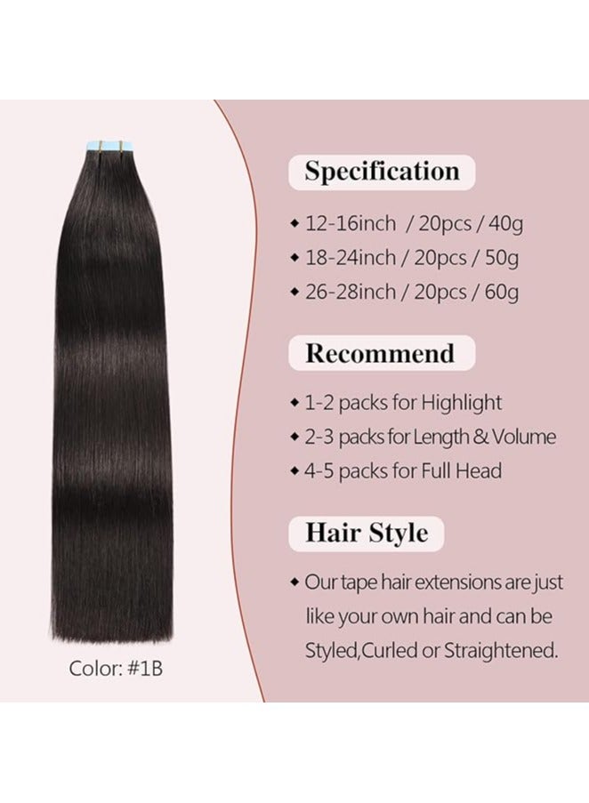 الشريط في وصلات شعر الإنسان الشعر 24 بوصة 10 قطعة شعر مستعار بشري أسود طبيعي الشريط في للنساء الجلد سلس غير مرئية مستقيم الشريط وصلات شعر (أسود ، 24 بوصة) - Image 2