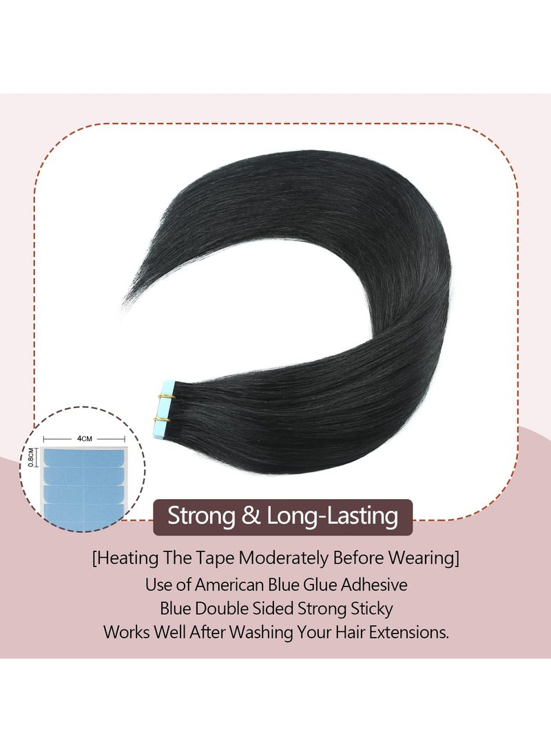 الشريط في وصلات شعر الإنسان الشعر 24 بوصة 10 قطعة شعر مستعار بشري أسود طبيعي الشريط في للنساء الجلد سلس غير مرئية مستقيم الشريط وصلات شعر (أسود ، 24 بوصة) - Image 3