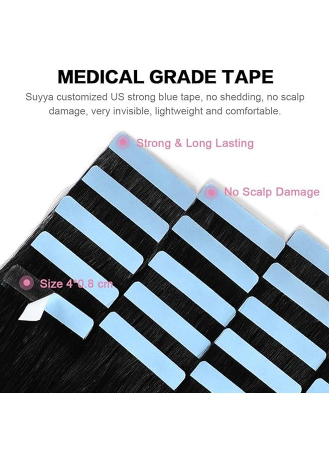 الشريط في وصلات شعر الإنسان الشعر 24 بوصة 10 قطعة شعر مستعار بشري أسود طبيعي الشريط في للنساء الجلد سلس غير مرئية مستقيم الشريط وصلات شعر (أسود ، 24 بوصة) - Image 4