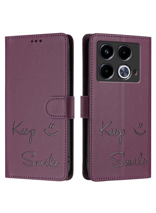 زبون جراب لهاتف Infinix Note 40 5G مصنوع من الجلد بنقش ابتسامة بتقنية RFID - Image 3