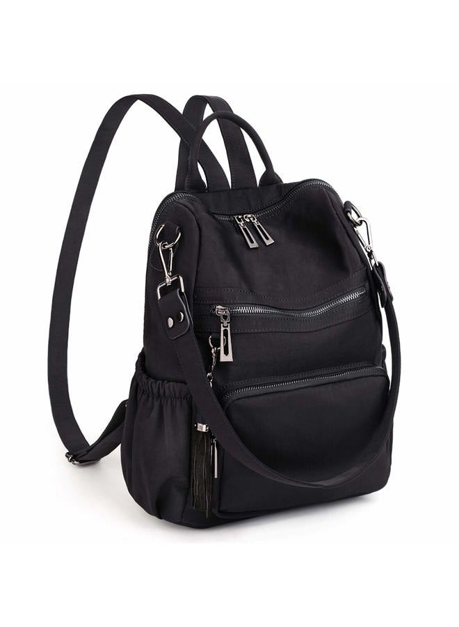 UTO Women Backpack Purse Nylon Fabric Ladies Fashion Designer Rucksack Convertible Travel Shoulder Bag with Tassel Black - Image 1