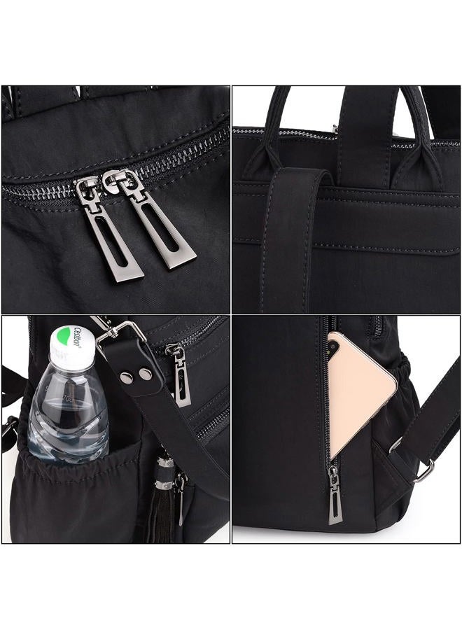 UTO Women Backpack Purse Nylon Fabric Ladies Fashion Designer Rucksack Convertible Travel Shoulder Bag with Tassel Black - Image 5