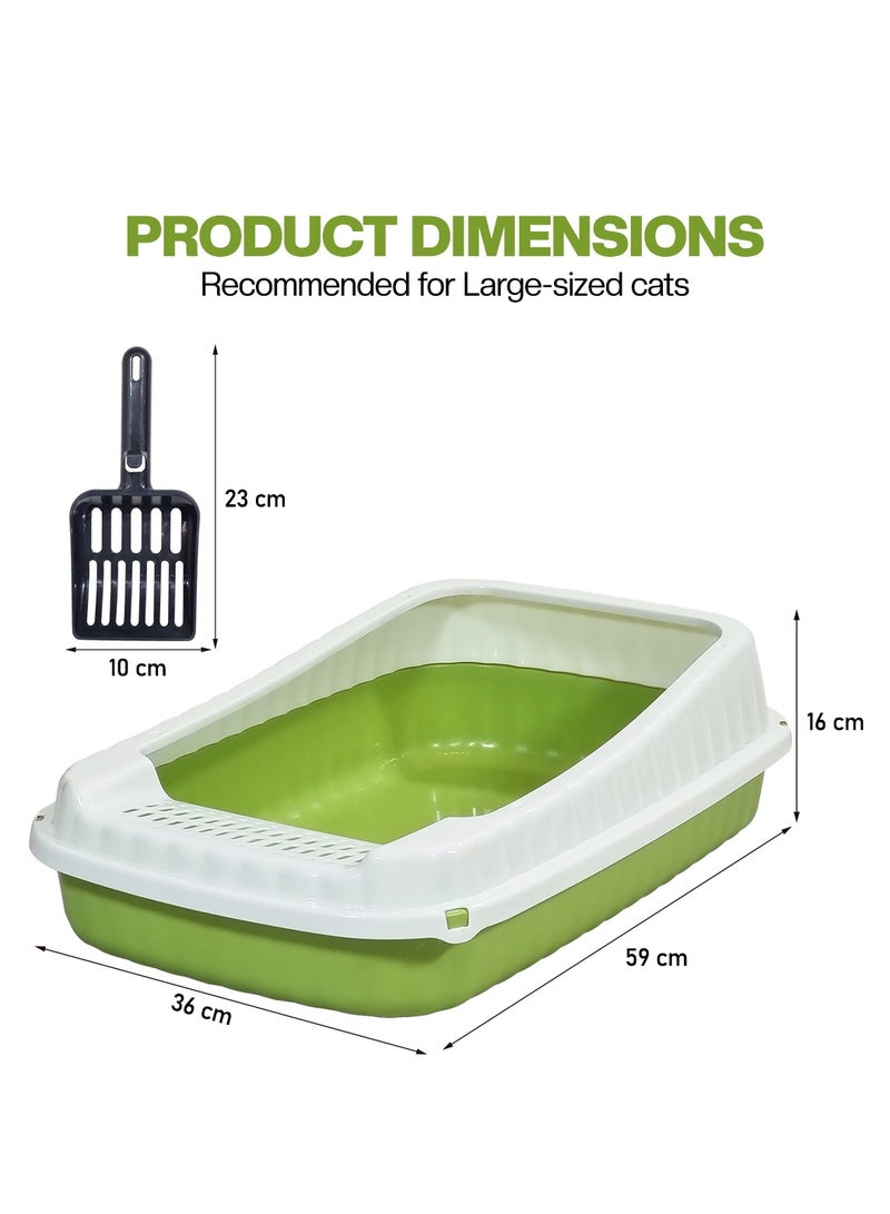 أن ان سي بيتس صندوق قمامة قطط شبه مغلق مع مغرفة قمامة، جوانب عالية، تصميم شبكي، وتصميم قابل للفصل، مرحاض قطط متين وخفيف الوزن، مناسب للاستخدام الداخلي/الخارجي، سهل التنظيف، 59 سم (أخضر) - Image 2